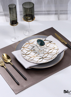 样板房餐具轻奢套装装菜盘子家用欧式金边连环西餐盘会所摆台餐具