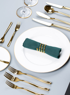 欧式陶瓷盘子牛排刀叉套装创意金边白色比赛菜盘西餐餐具全套摆台