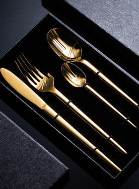 安吉拉镀金色304不锈钢牛排刀叉套装网红两件套家用欧式高档西餐