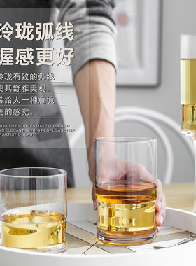 伯善电镀金描金边锤目纹香槟色玻璃杯红酒杯香槟杯威士忌杯高脚杯