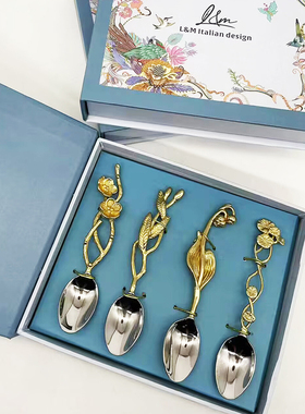 铜质甜品英式下午茶勺子精致咖啡匙小调羹长柄搅拌勺甜品勺牛奶勺