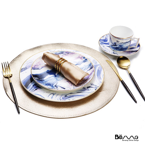 欧式骨瓷套装会所紫色水墨西餐具