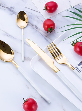 家用不锈钢刀叉套装金色牛排刀叉勺三件套装餐刀欧式餐厅西餐餐具