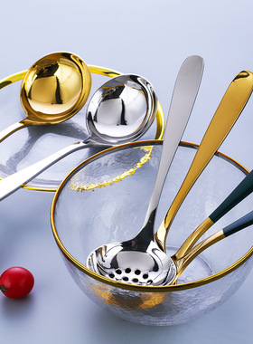 网红调羹汤勺长柄家用火锅勺子汤勺漏勺加厚不锈钢汤勺大号盛汤勺