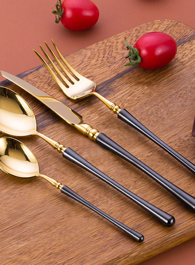 镀金家用全套304不锈钢西餐餐具牛排刀叉勺三件套高档套装西餐具