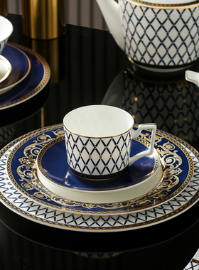 蓝伽饭碗小奢华家用骨瓷牛排盘汤碗菱形点心碟西餐盘汤勺隔热炖盅