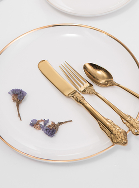 现代欧式银边甜品刀叉会所酒店家居餐厅蛋糕西餐盘套装点心盘热销