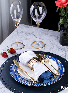 欧式美式餐具套装样板房间西餐盘家用牛排盘蓝之印餐碟会所摆台