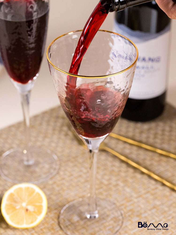 日式风锤目纹金边红酒杯