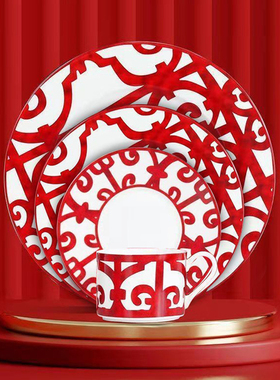 红色铁窗欧式家居陶瓷西餐盘牛排盘咖啡茶杯早餐碟甜点盘套装热销