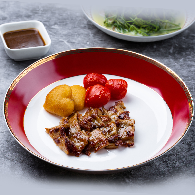 牛排盘加高加高金边红色宴会盘