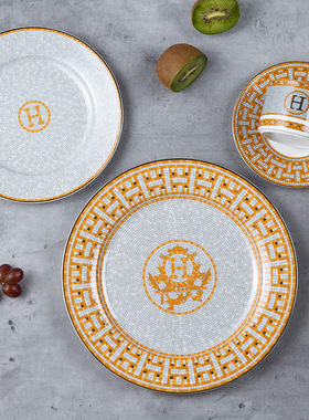 欧式骨瓷牛排盘碟样板房装饰家用餐具骨瓷盘子餐厅别墅西餐盘子