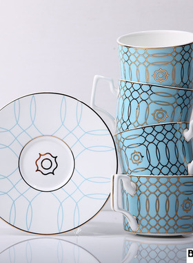 蓝色爱琴海骨质欧美咖啡杯陶瓷英式下午茶具套装礼品西餐盘碟热销