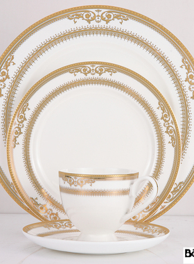 金碧辉煌欧式高骨瓷牛扒咖啡杯碟酒店餐厅摆台陶瓷西餐盘子热销款