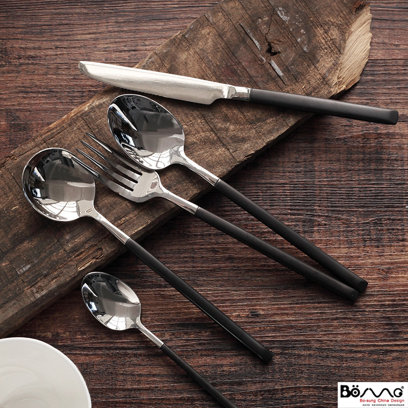 不锈钢西餐牛排餐具套装镀黑手柄不锈钢筷西餐酒店刀叉四件套热销