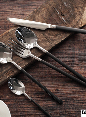 不锈钢西餐牛排餐具套装镀黑手柄不锈钢筷西餐酒店刀叉四件套热销