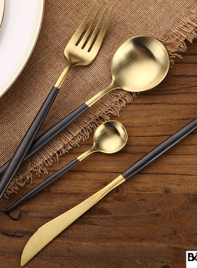 西餐牛排刀叉复古安妮黑间金餐具不锈钢样板房家居葡萄牙刀叉热销