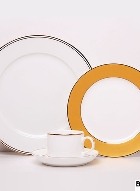 西餐牛排盘欧式陶瓷金边创意碗碟咖啡杯酒店摆台餐具装饰餐盘套装