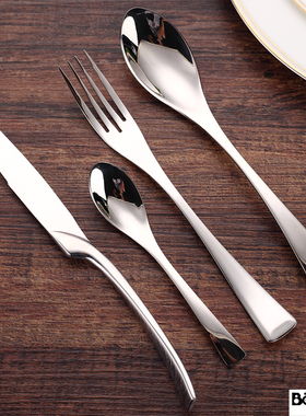 不锈钢牛排餐具套装 西餐刀叉两件套三件套银色西餐盘牛排刀叉勺