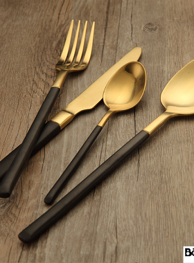 复古金色不锈钢牛排刀叉圆头汤勺全套样板间酒店餐厅西餐餐具套装