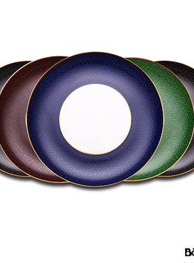 样板房会所家居餐具蓝色骨质皮革纹盘绿色装饰碟子棕色西餐厅热销