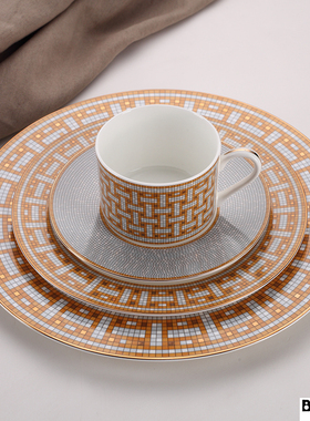 欧式骨瓷套装西餐碟咖啡杯盘子欧式别墅样板房会所餐具马赛克系列