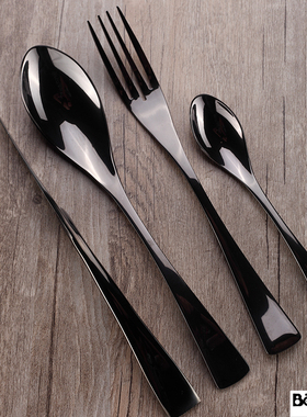 伯善牛排刀叉勺黑色西餐餐具套装刀具叉子不锈钢勺kaya西餐牛扒盘