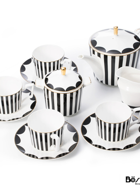 样板房装饰品摆件北欧咖啡杯套装英式下午红茶具茶杯黑白条纹热销