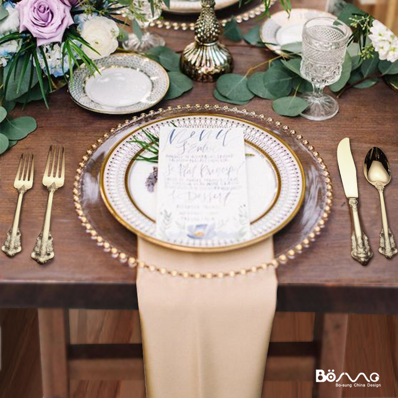 欧式高档镀金玻璃西餐盘