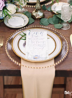 欧式高档镀金玻璃西餐盘牛排盘家用沙拉盘宴会样板间摆盘餐具套装