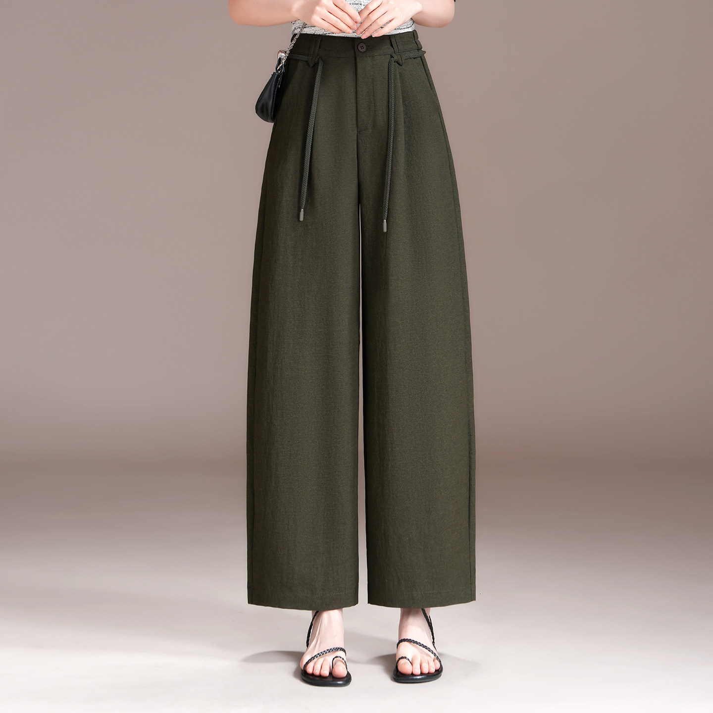 天丝棉时尚弯刀裤女2026春款小个子百搭阔腿显瘦休闲香蕉裤九分裤