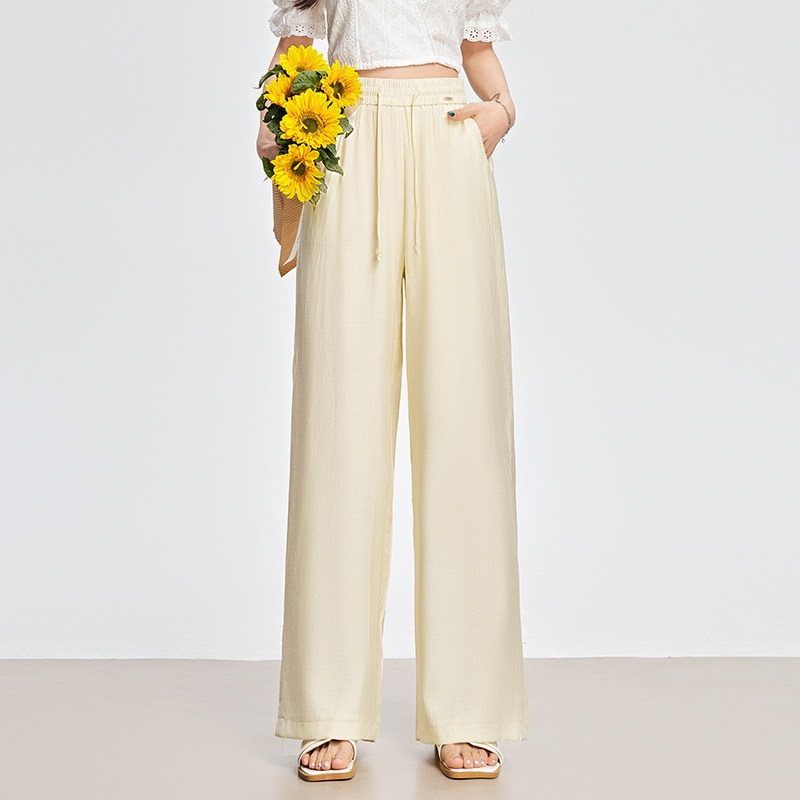 夏季薄款冰丝休闲裤高腰阔腿裤女2025年新款百搭垂感直筒裤子