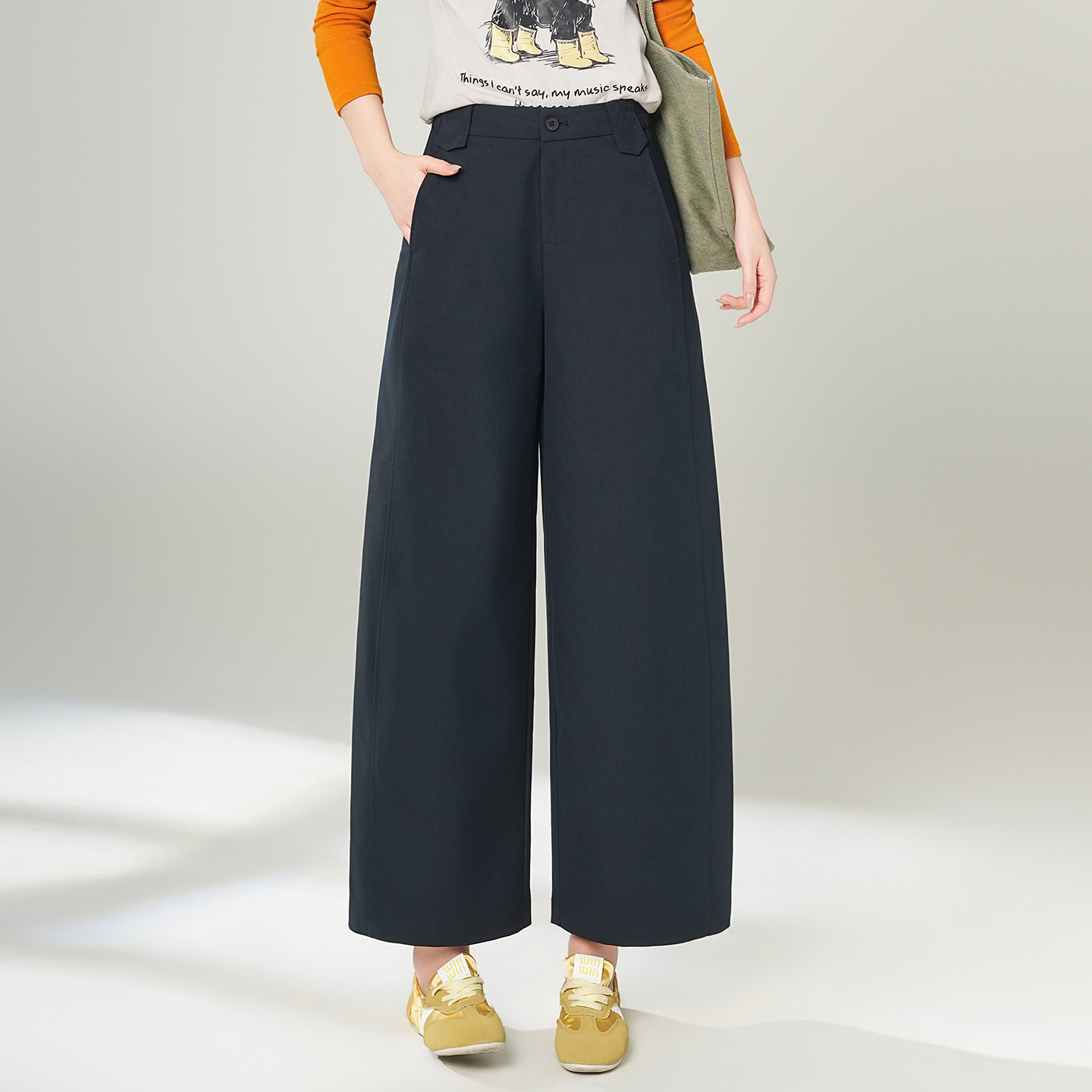 阔腿裤女春款小个子百搭宽松显瘦遮肉休闲裤高腰收腹九分裤镰刀裤