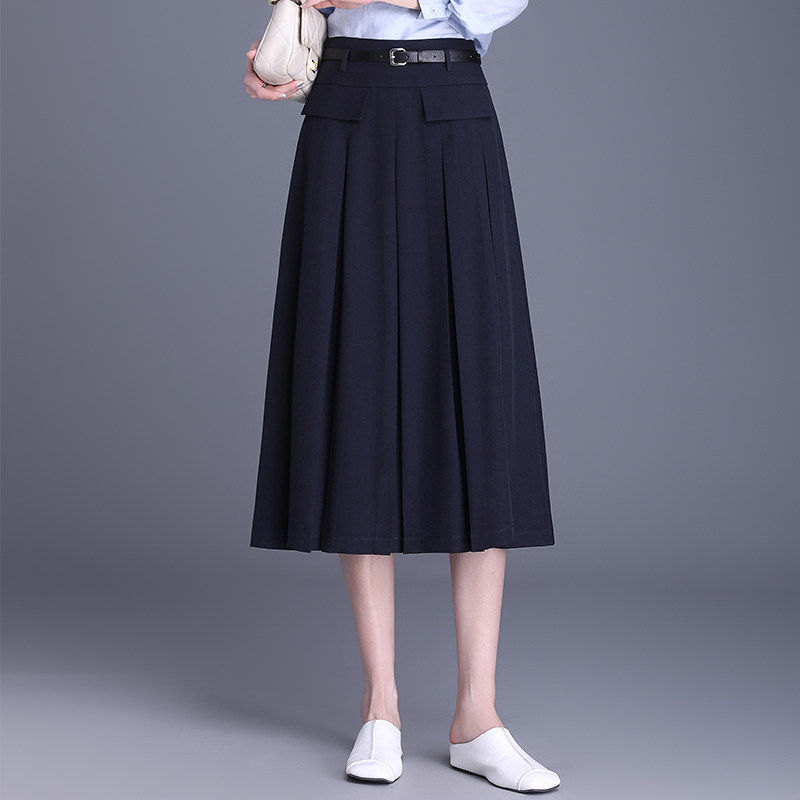 黑色半身裙女春款2025新款小个子韩系高腰a字百褶中长款西装半裙