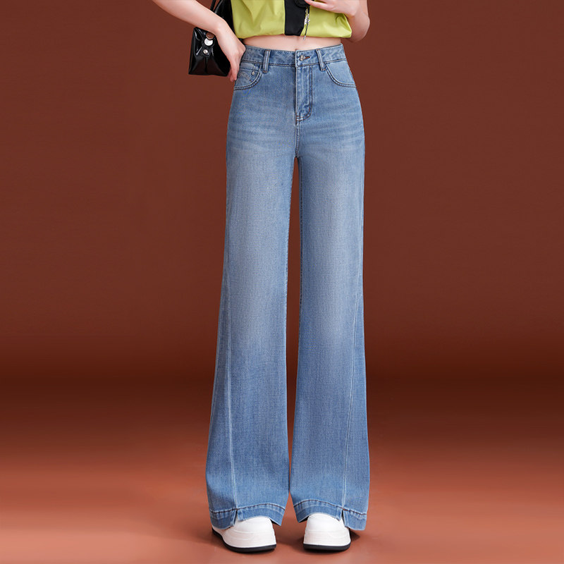 牛仔微喇裤女2026春季新款高腰宽松显瘦弹力百搭直筒裤阔腿喇叭裤