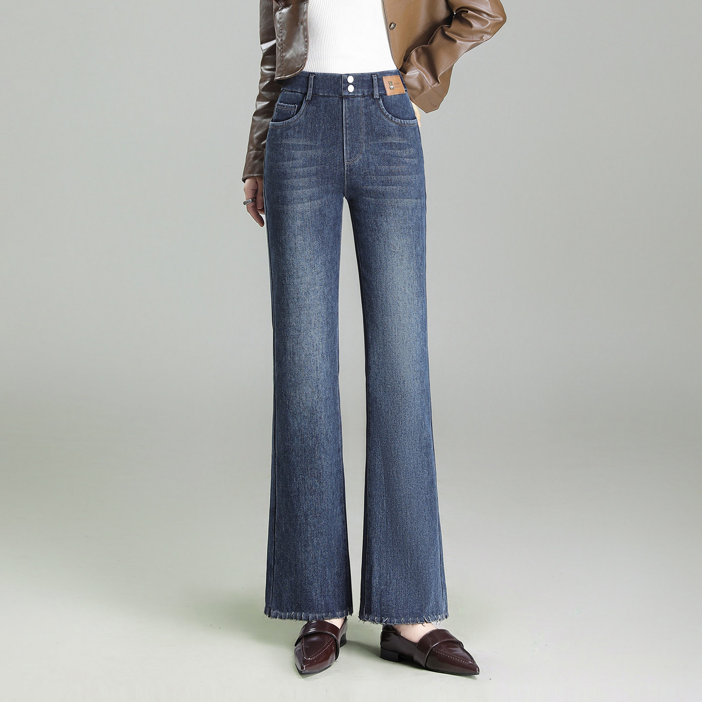 加绒微喇牛仔裤女2025冬季新款高腰显瘦垂感弹力毛边小个子喇叭裤