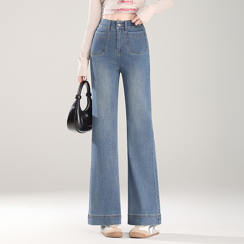 垂感直筒微喇裤浅色牛仔裤女春季新款高腰梨形显瘦阔腿裤子喇叭裤