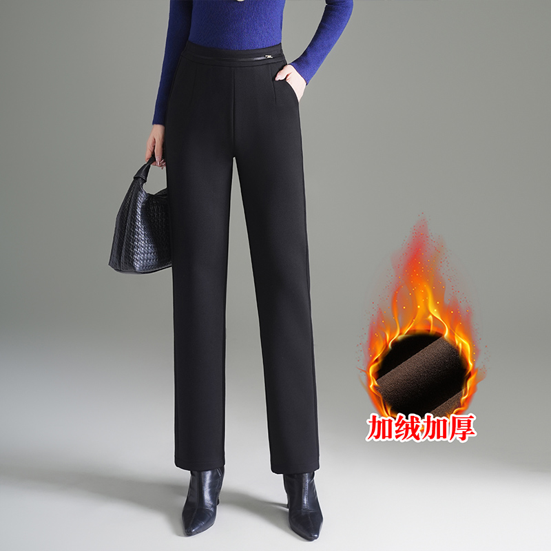 加绒烟管小脚裤女2025年冬季新款加厚高腰通勤显瘦修身直筒西装裤