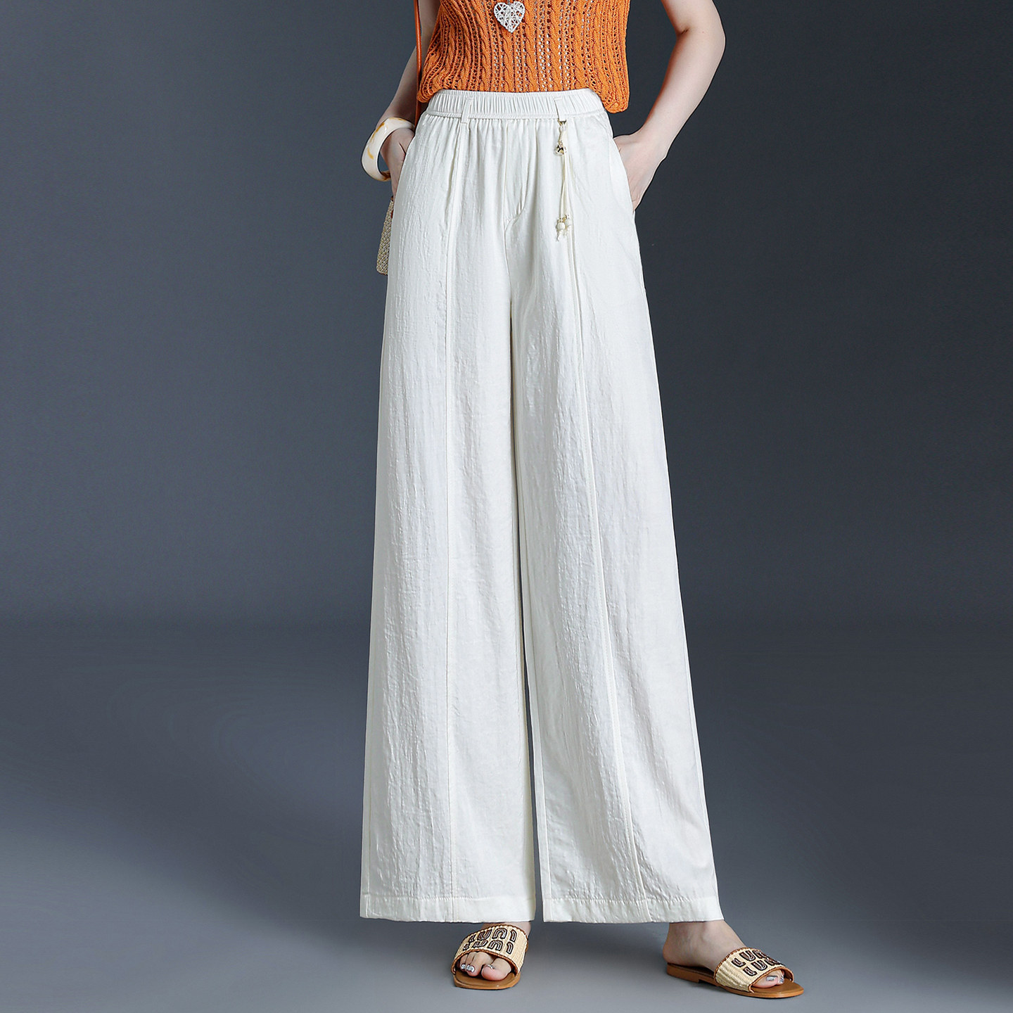 高腰宽松直筒阔腿裤女2026夏季薄款裤子百搭垂感小个子长裤休闲裤