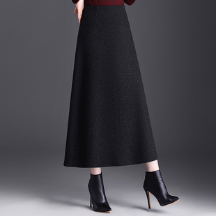 冬季厚款毛呢半身裙女高腰显瘦中长弹力大摆a字裙遮胯遮肚子长裙