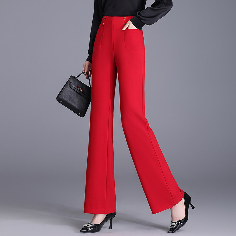 2025春季新款高腰直筒阔腿裤宽松妈妈裤子垂感长裤时尚微喇裤西裤