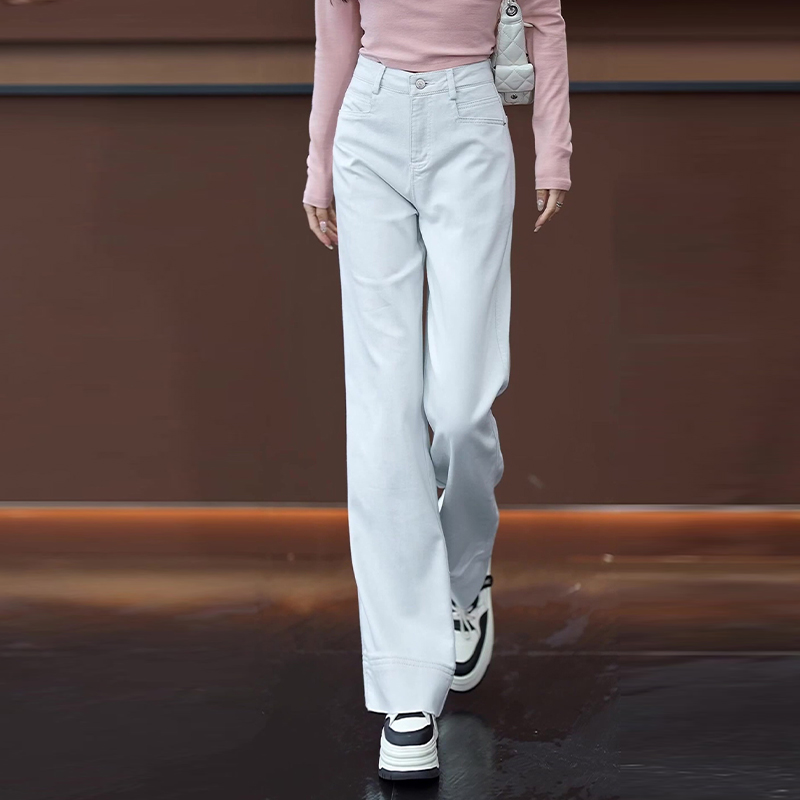 窄版阔腿牛仔裤女2025春夏季新款垂感柔软高腰显瘦白色直筒休闲裤