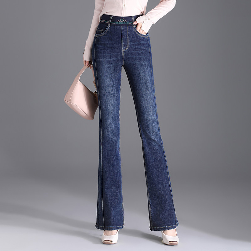牛仔裤女高腰松紧2025年春季新款弹力微喇叭直筒裤加肥加大码裤子