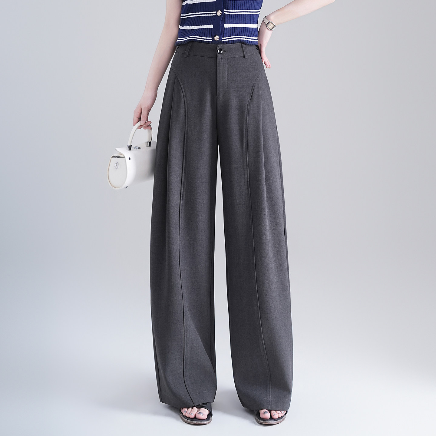 风琴褶西装裤女拖地裤2026春季新款高腰显瘦垂感直筒弯刀裤阔腿裤