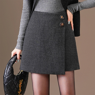 不规则毛呢a字短裙半身裙2025秋冬季新款百搭大码遮胯包臀裙加厚