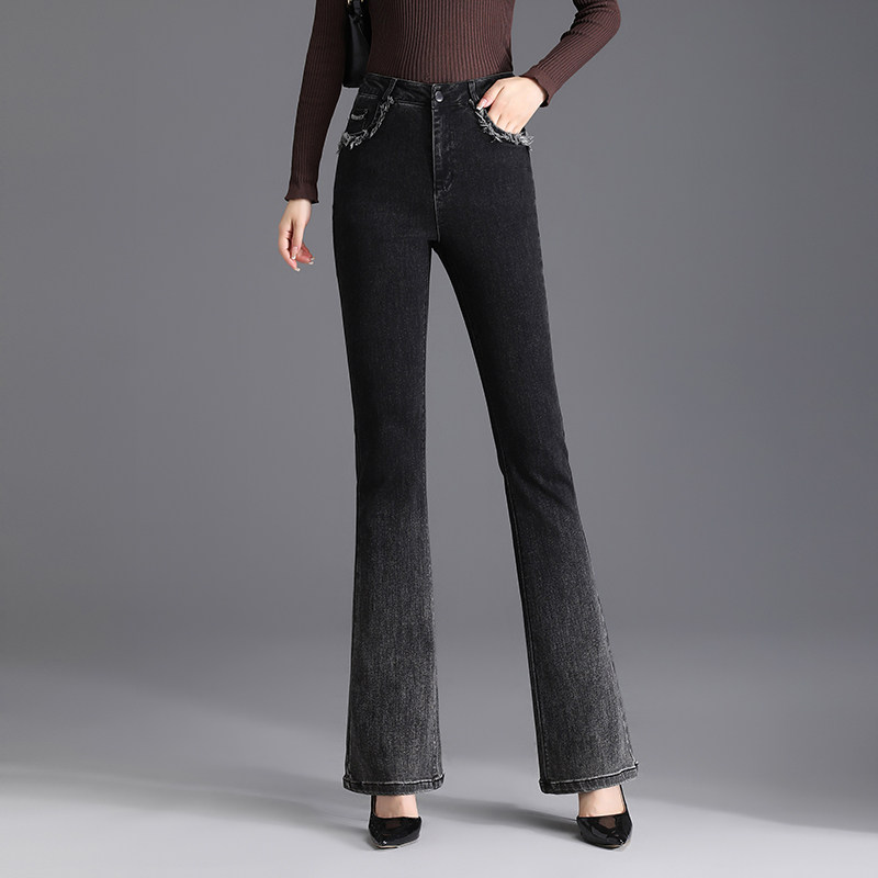 渐变喇叭牛仔裤女2025年新款春秋高腰时尚显瘦大码修身长裤微喇裤