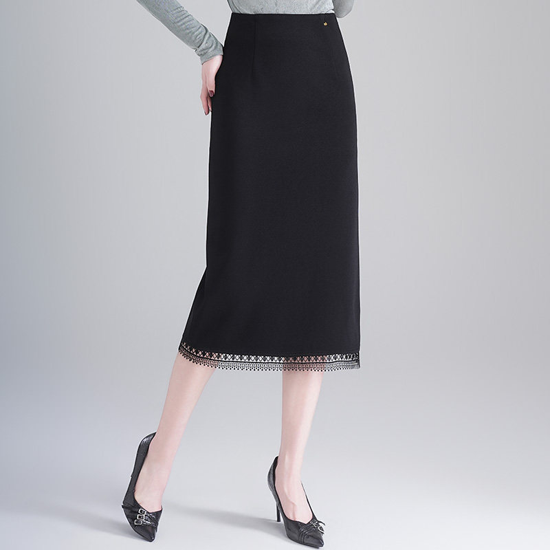 黑色流苏边直筒半身裙女2026春季新款高腰显瘦中长款包臀裙职业裙