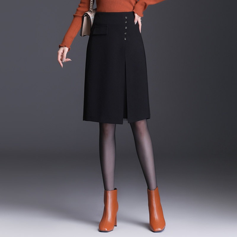 开衩半身裙女秋冬半裙2025早春新款高腰中裙显瘦一步a字裙包臀裙