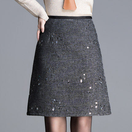 冬季短裙毛呢半身裙女2025新款加厚时尚防走光遮肉显瘦亮片a字裙