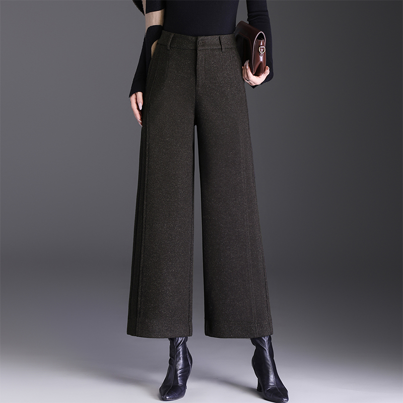 羊毛呢直筒裤女遮肉显瘦2025秋冬新款加厚小个子垂感阔腿裤九分裤